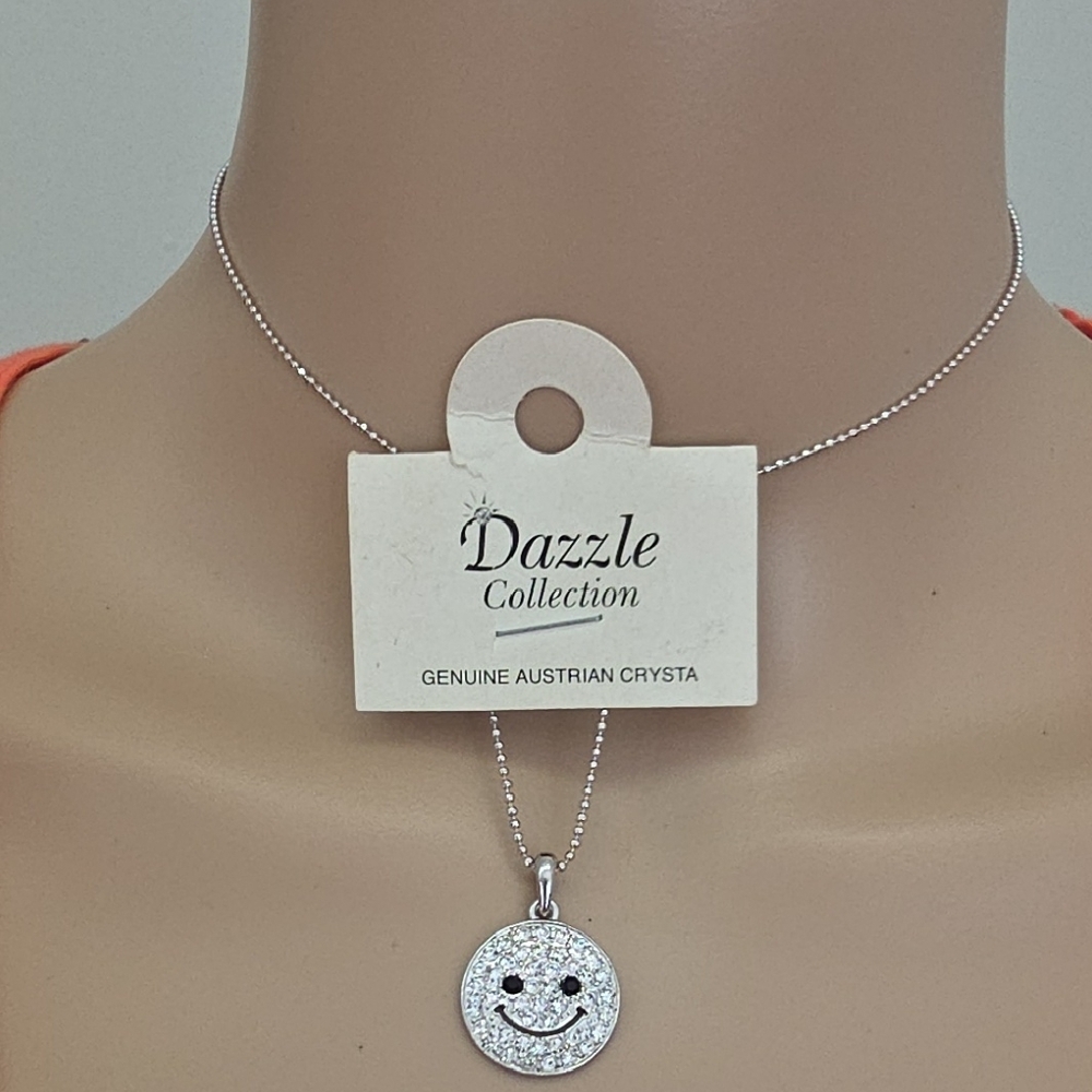 Dazzle Collection Silver Smiley Face Pendant Necklace